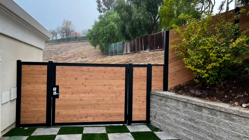 Automatic metal driveway gate on a Marin County hillside estate installed by NGL Automatic Gates